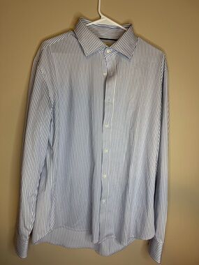 Men's Blue and White Striped  Elliot Mulryan Dress Shirt - Classic Formal Shirt